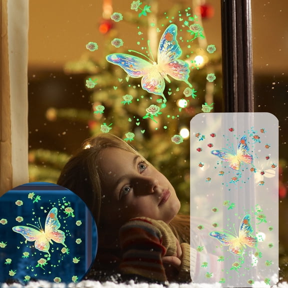 KOYPTL Glow in The Dark Butterfly Flower Wall Decals for Wall Window ,Glowing Luminous Butterflies Removable Self-Adhesive Wall Stickers for Girls Baby Bedroom Nursery Living Room Decorations Indoor