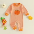 thumbnail image 2 of Gerichy Baby Halloween Outfit Newborn Boy Girl Waffle Embroidery Pumpkin Jumpsuit Long Sleeve Romper 0 3 6 9 12 18 Months Fall Winter Clothes, 2 of 7