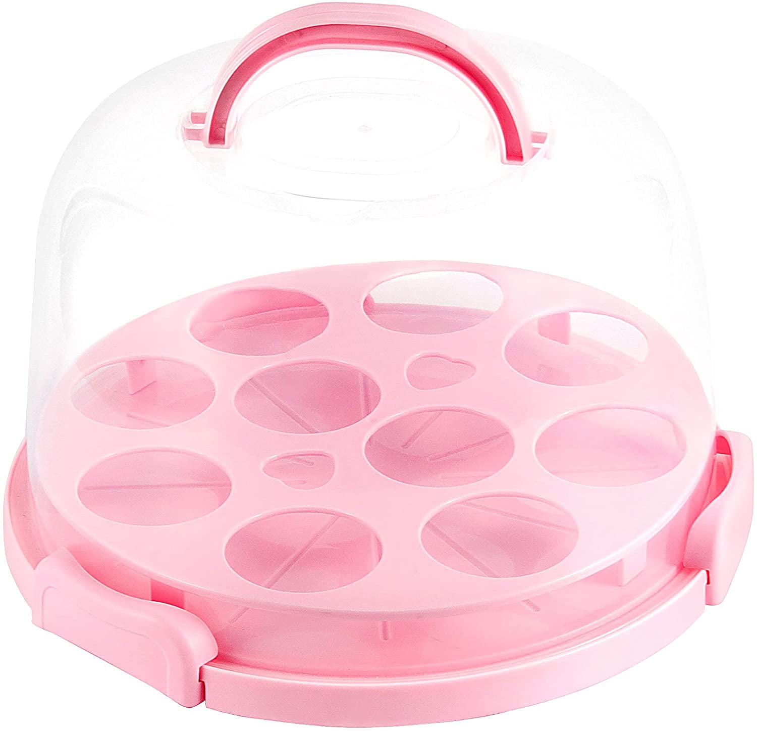 BPA free Pink 11 Cupcake Muffins Cake Carrier Holder with Collapsible Handles 