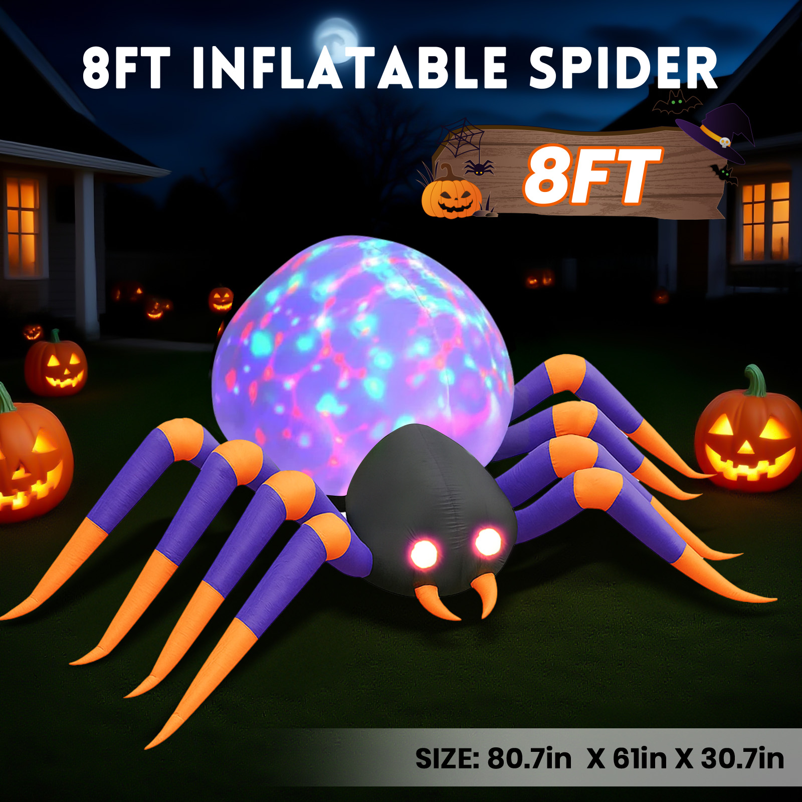 GVDV 8 Ft Inflatable Halloween Spider with LED photo 2