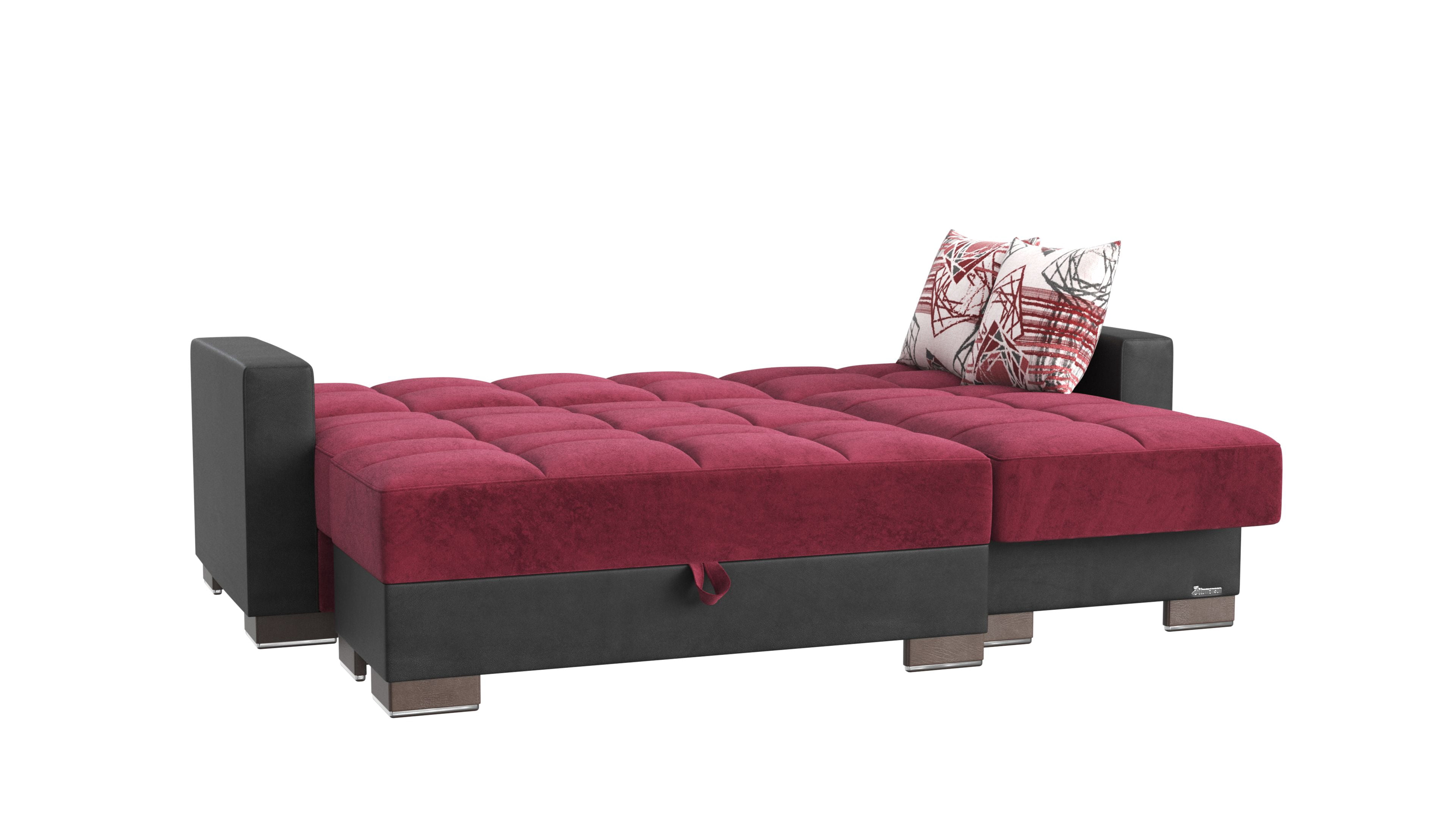 Ottomanson Origins Modern Convertible L-Shaped Sectional Sofa, Burgundy Color Microfiber