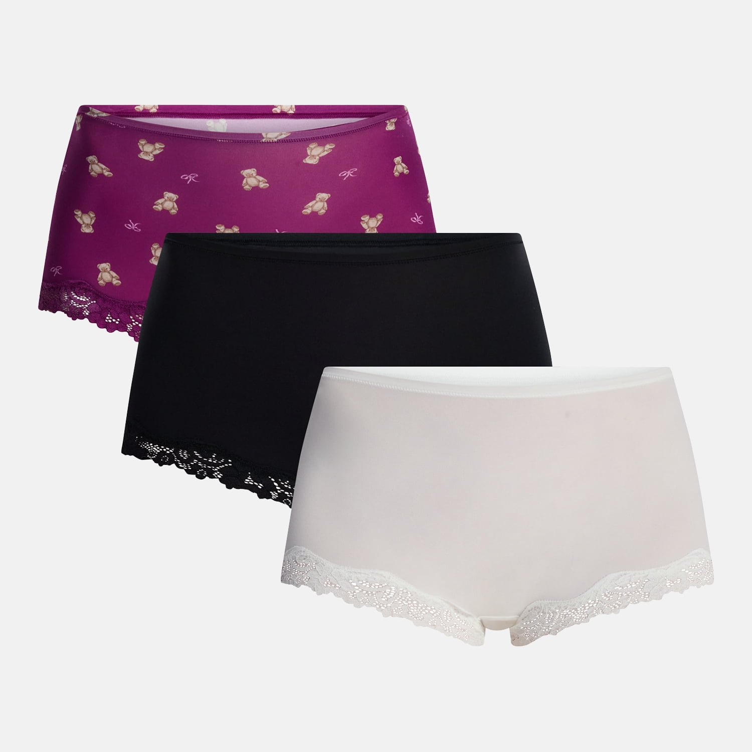 Black Soot / Winter White / Violet Mulberry Teddy Bear Print