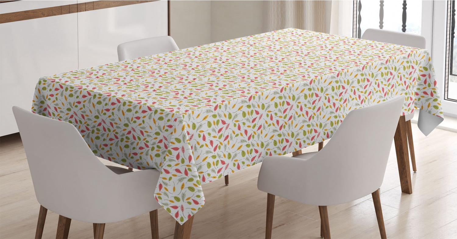 Spring Tablecloth Texture Spring Tablecloth, Soft Pastel Tone Colorful Falling Leaves Hand Drawn ...