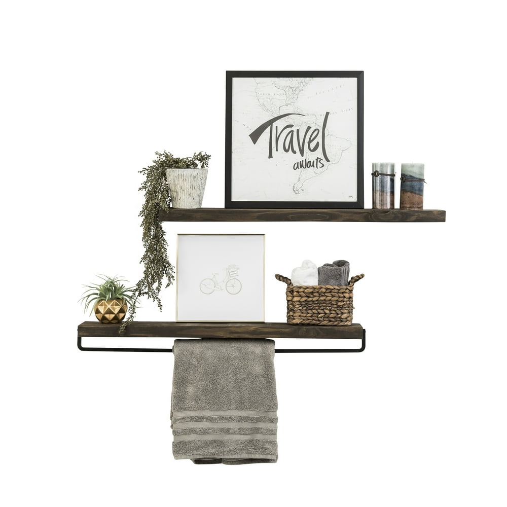 Del Hutson Designs Rustic True Floating Wood Shelf with Towel Rack