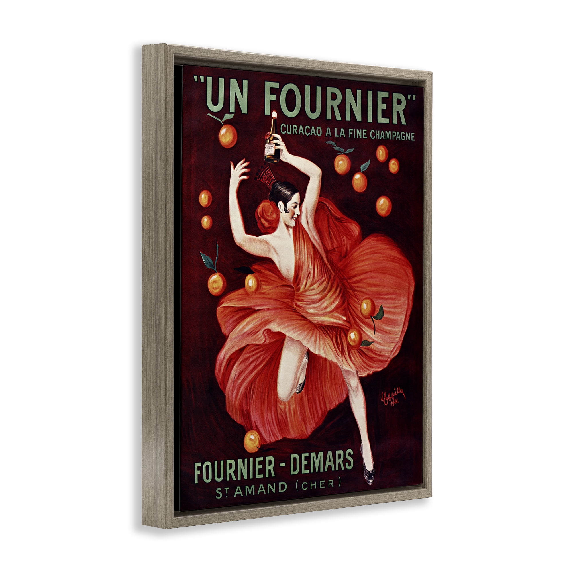 Stupell Industries Vintage Champagne Dancer in Red Brown Framed Floater Canvas Wall Art, design by Leonetto Cappiello