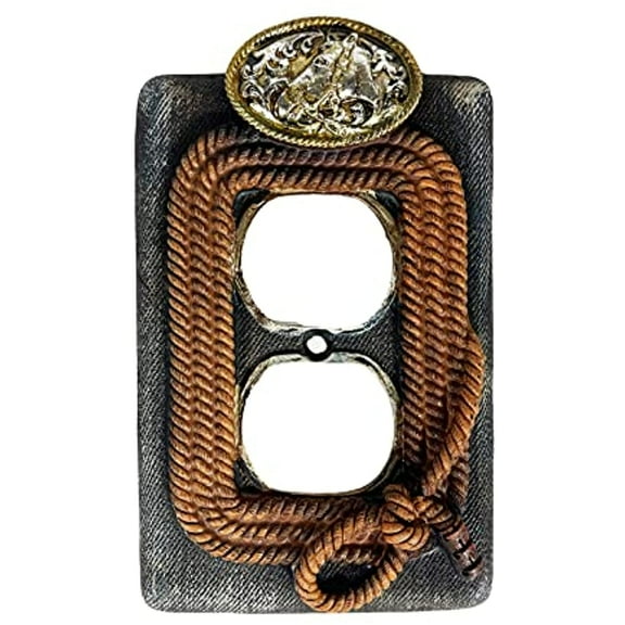 Urbalabs Western Cowboy Denim Roper Horse Belt Buckle Decorative Light Switch Outlet Wall Plate Covers Rustic Light Switch Covers Single Double 2 Gang Switch Plates (Outlet)