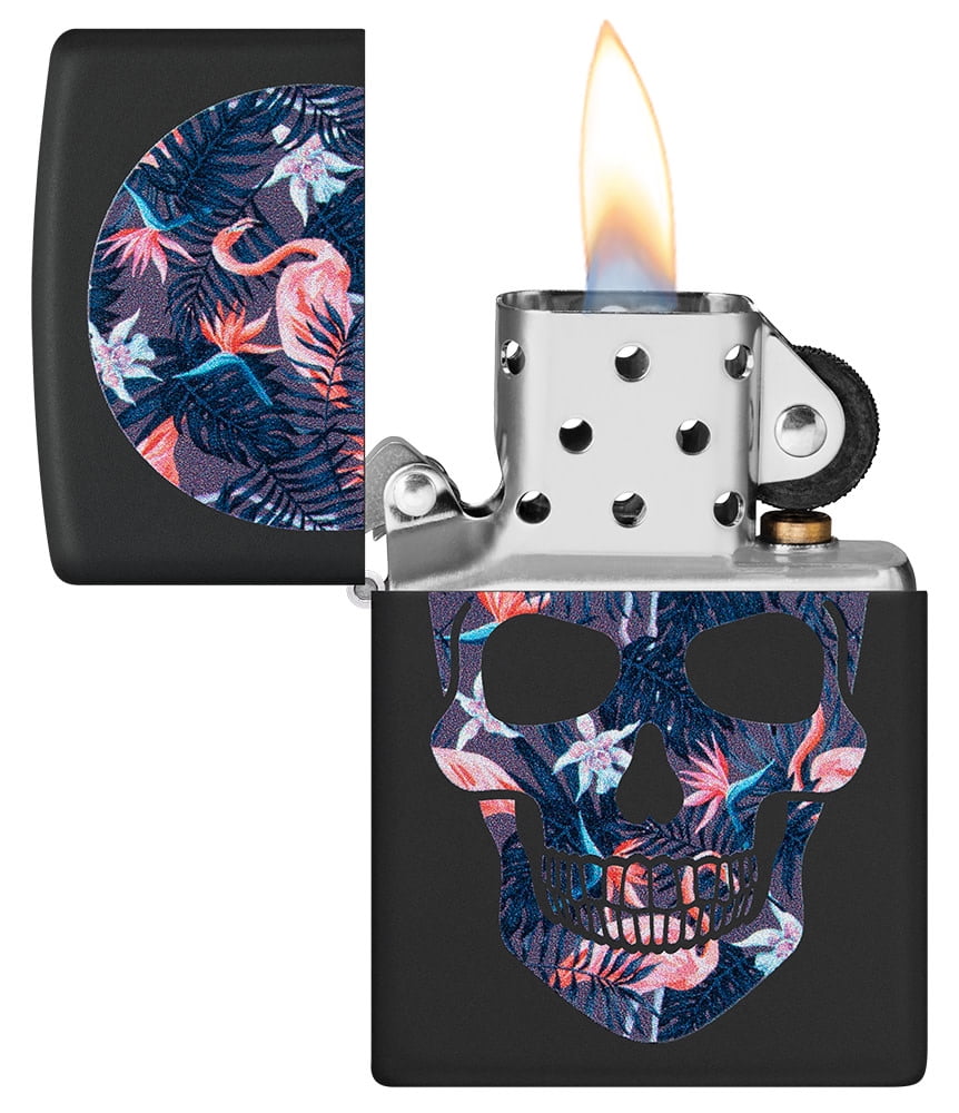 Zippo Flamingo Skull Design Black Matte Pocket Lighter