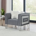 thumbnail image 1 of Accent Chair, Modern Velvet Tufted Upholstered Armchair with Mirrored Side Trim & Faux Diamonds and Stainless Steel Legs Single Sofa Chair for Living Room, Including Two White Villose Pillows, Grey, 1 of 7
