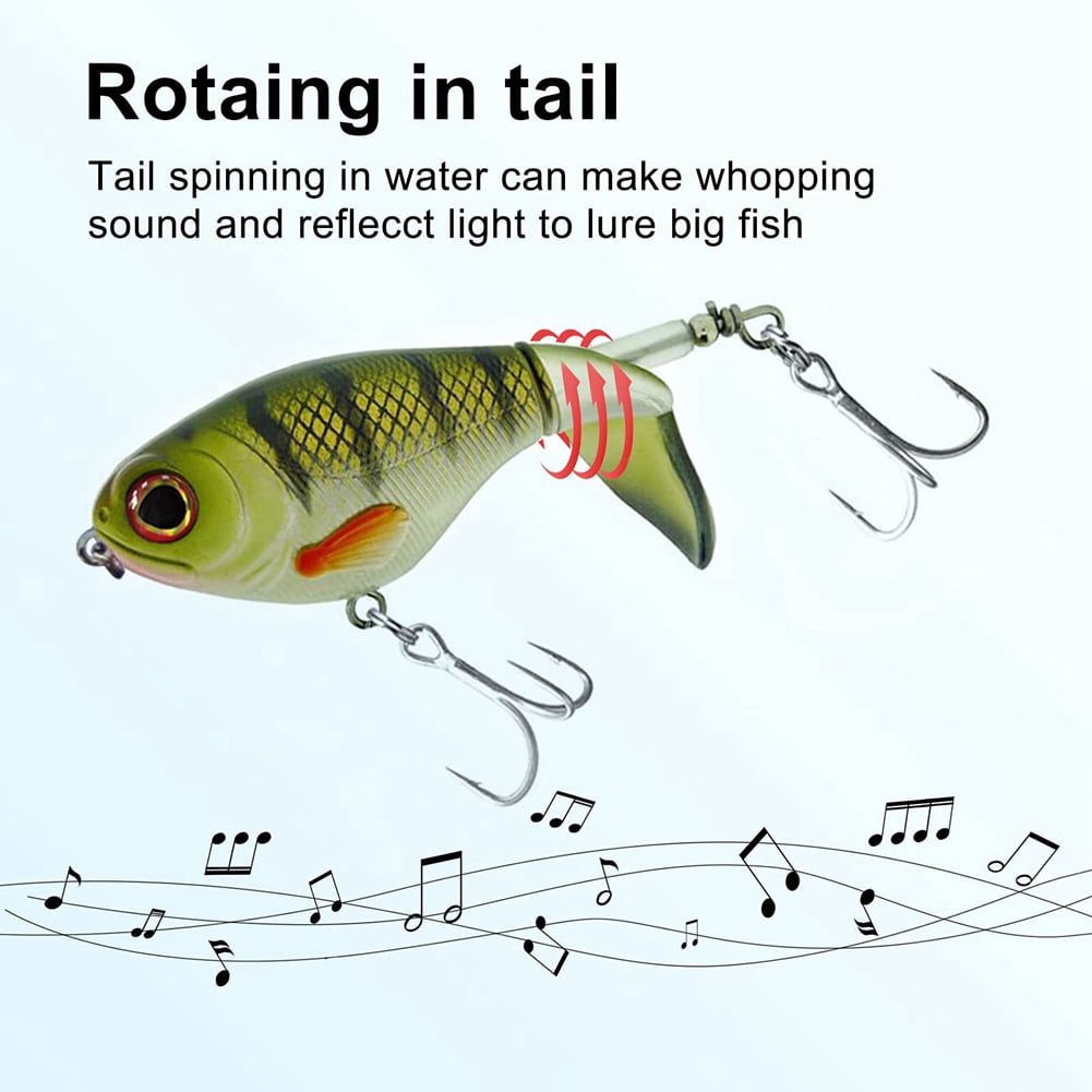 3PCS Whoper Plopper Lures, Plopping with Floating Rotating Tail, Fishing with Barb Treble Hooks