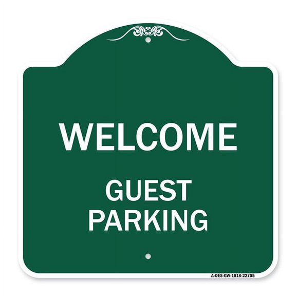 SignMission A-DES-GW-1818-22705 18 x 18 in. Designer Series Sign - Welcome Guest Parking, Green & White