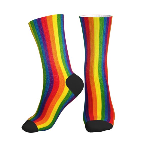 Men's Rainbow Stripe Print Novelty Athletic Socks Women's Digital Printing Funky Patterned Crew Socks