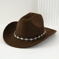 thumbnail image 2 of HJYCHN Western Cowboy Hat Bohemian Style Fedora with Rhinestone Embellishments for Men and Women Fashion Accessory Coffee One Size, 2 of 4