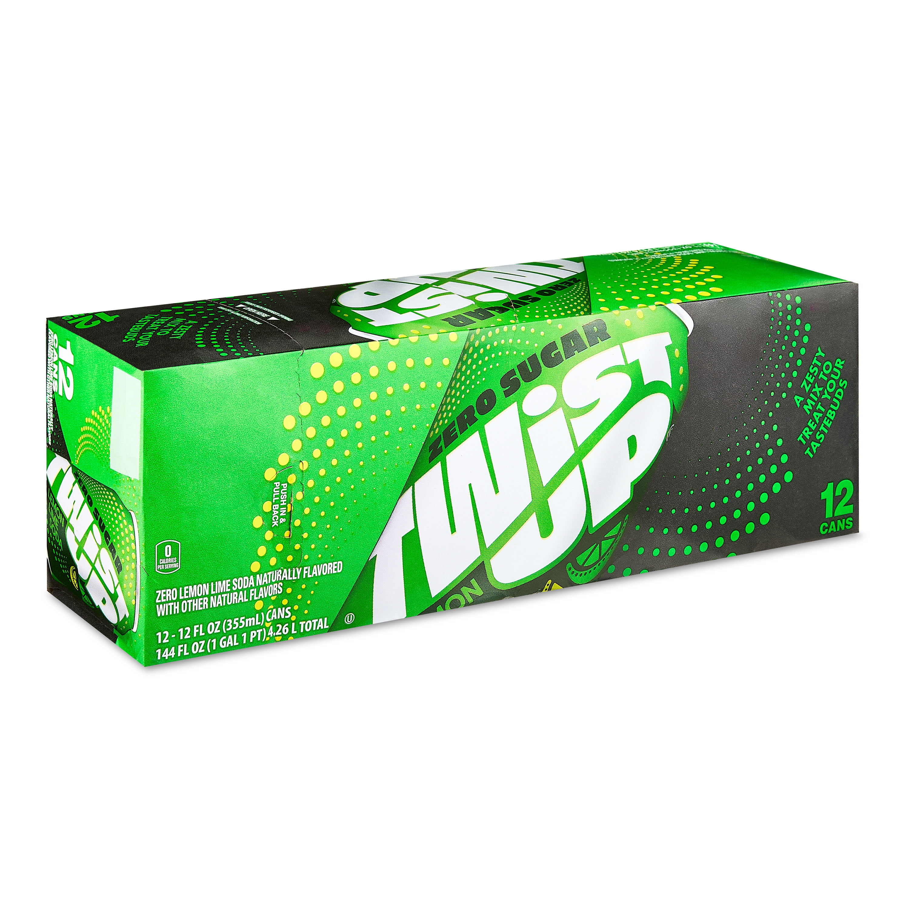 (2 pack) Great Value Twist Up Zero Sugar Lemon Lime Soda Pop, 12 fl oz, 12 Pack Cans