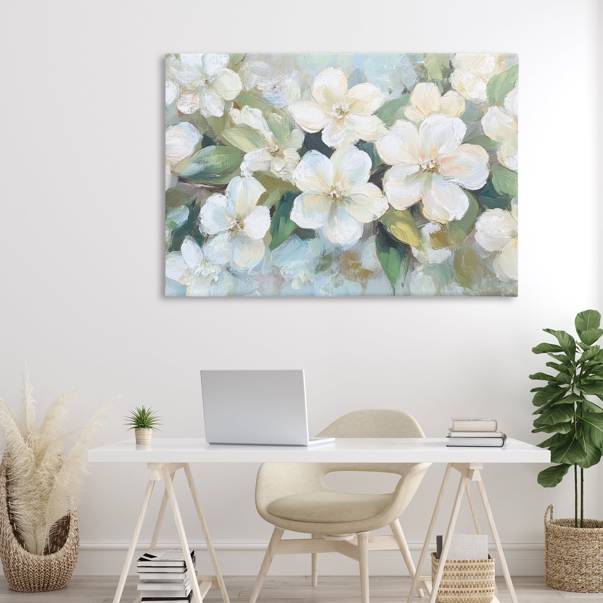 Stupell Industries Painted White Flowers in Leaves Canvas Wall Art, design by Petal Prints Design