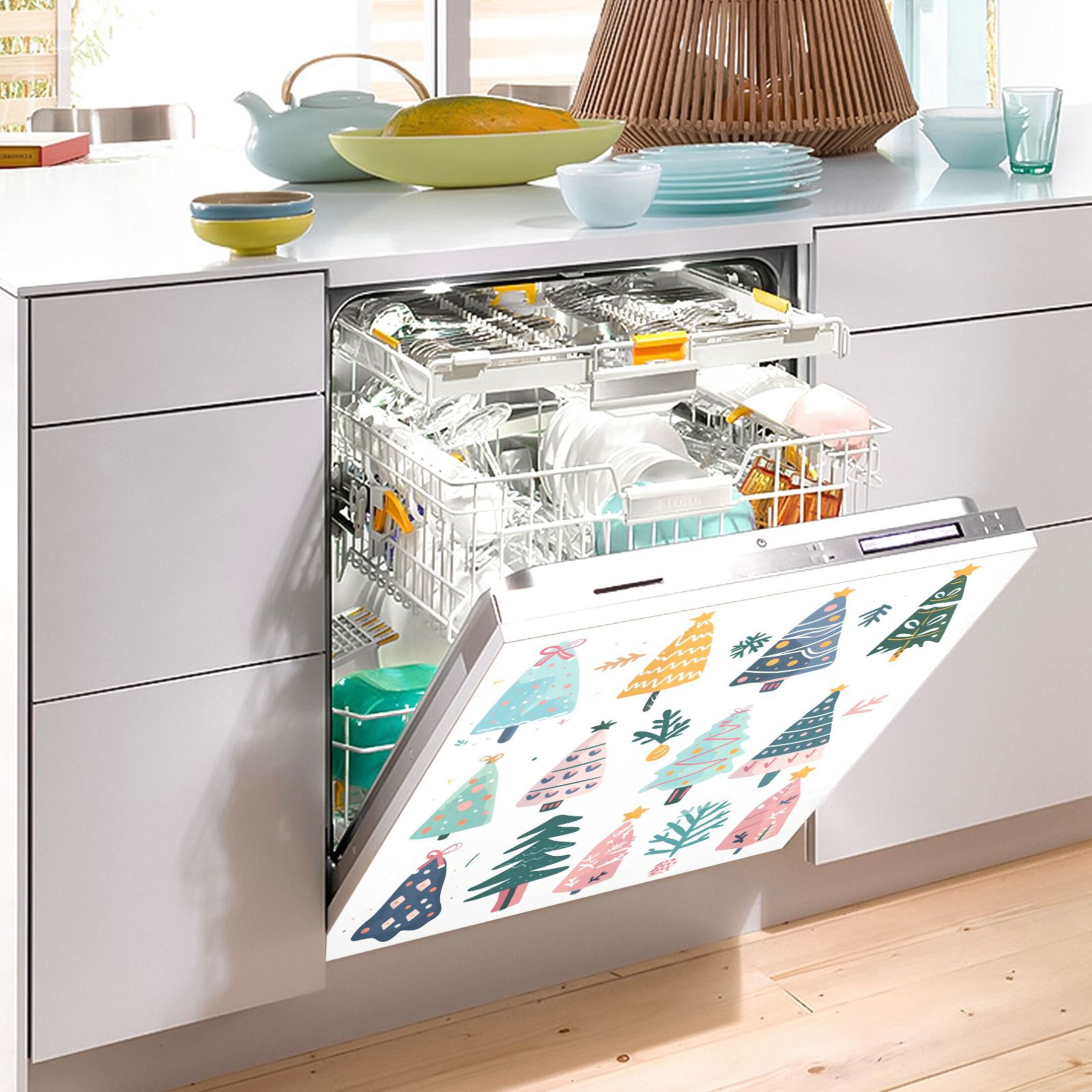Dishwasher Magnetic Sticker 23x26 Inch Refrigerator Magnetic Sticker Washing Machine Magnetic Sticker Kitchen Panel Magnetic Sticker Home Decor Colorful Christmas Tree