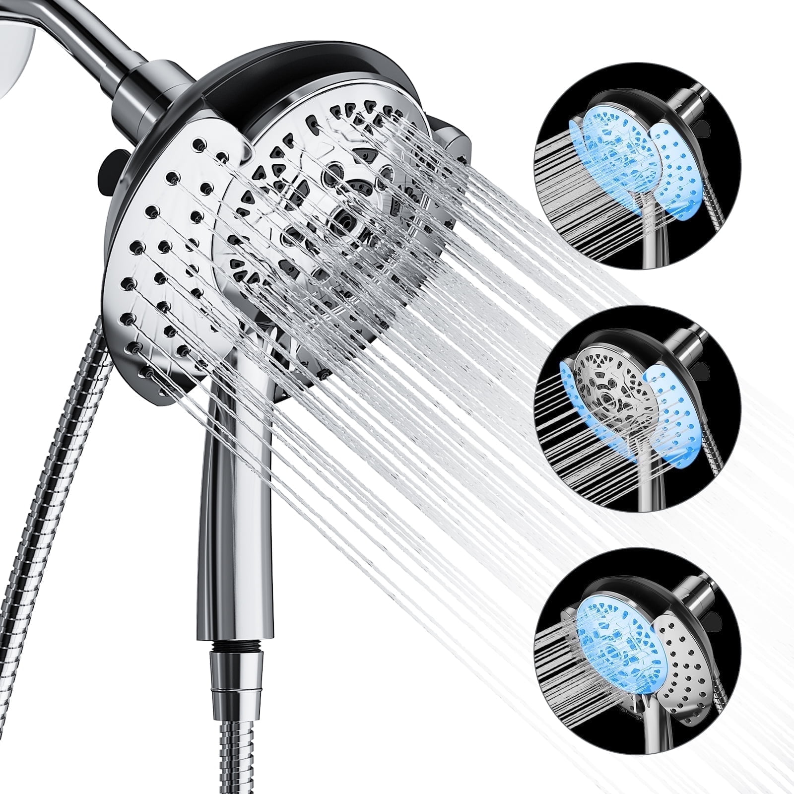Bright Showers Premium 2-in-1 Shower Head Combo – Brushed Nickel, 4-Spray Patterns, PSS3919-22