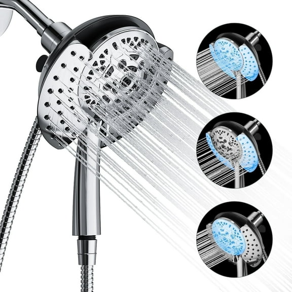 FETERVIC 2-in-1 Shower Head High Pressure with Rainfall Showerhead Handheld Showerheads Detachable Shower Heads with Hose 2.5GPM Double Shower Heads Combo
