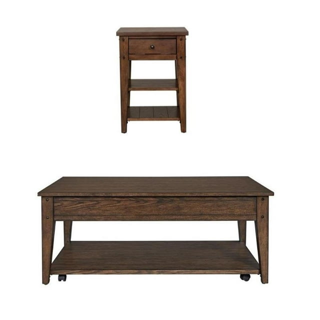 Ensemble de Table Basse et Table d'Appoint 2 Pcs en Chêne