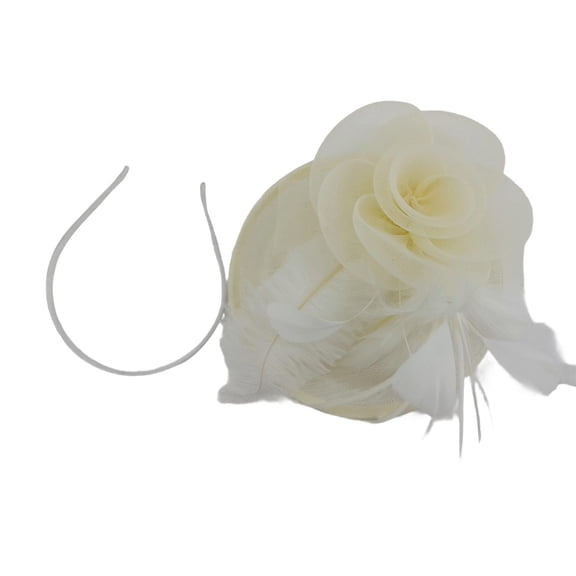 Beige Pillbox Fascinator Headband for Women Vintage Hat for Weddings Tea Party with Feathers Mesh Clip