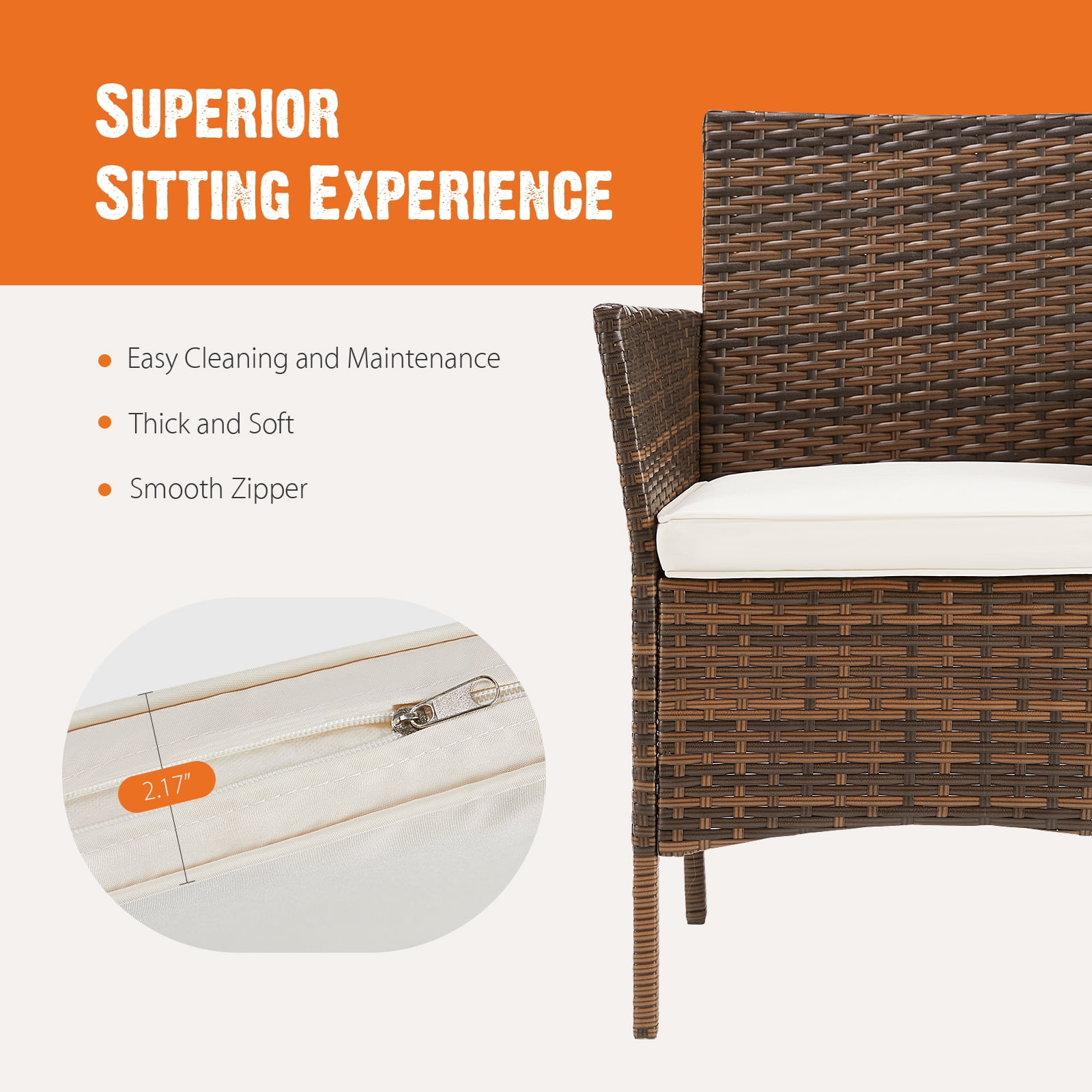 SHOUFTW Stylish 4-Piece Brown Wicker Patio Set with Comfortable Cushions and Glass Table – Designed for Outdoor Spaces