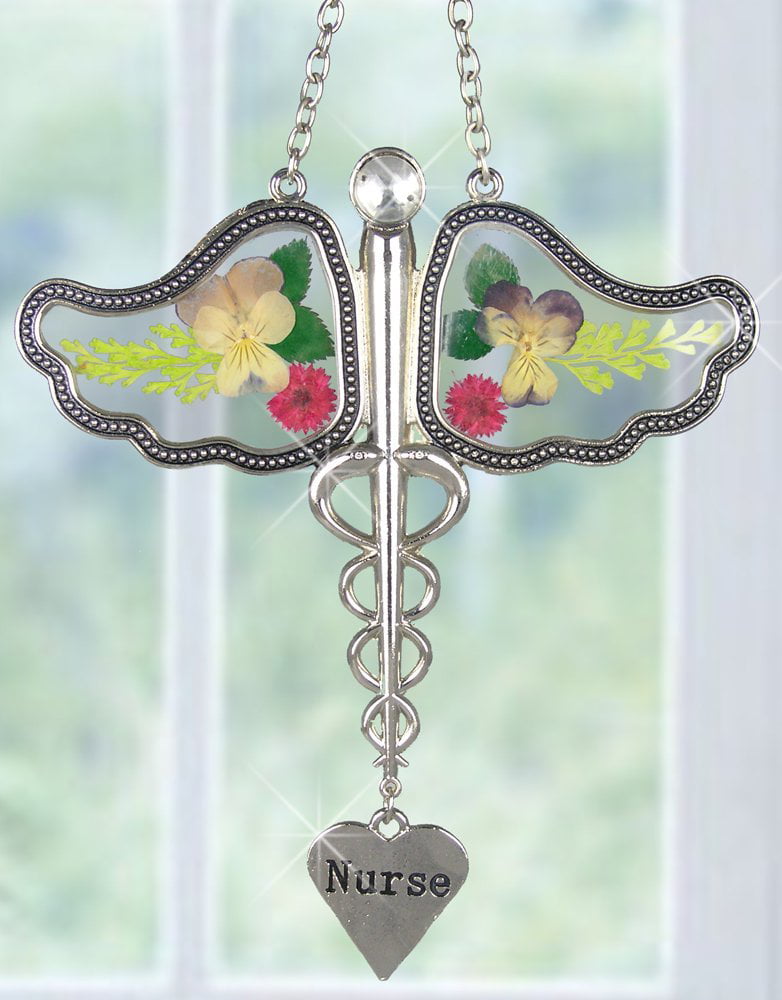 Glass Heart Shaped Suncatcher with Pressed Flowers and Engraved Sister Charm 4 Inch Banberry Designs Sister Suncatcher 