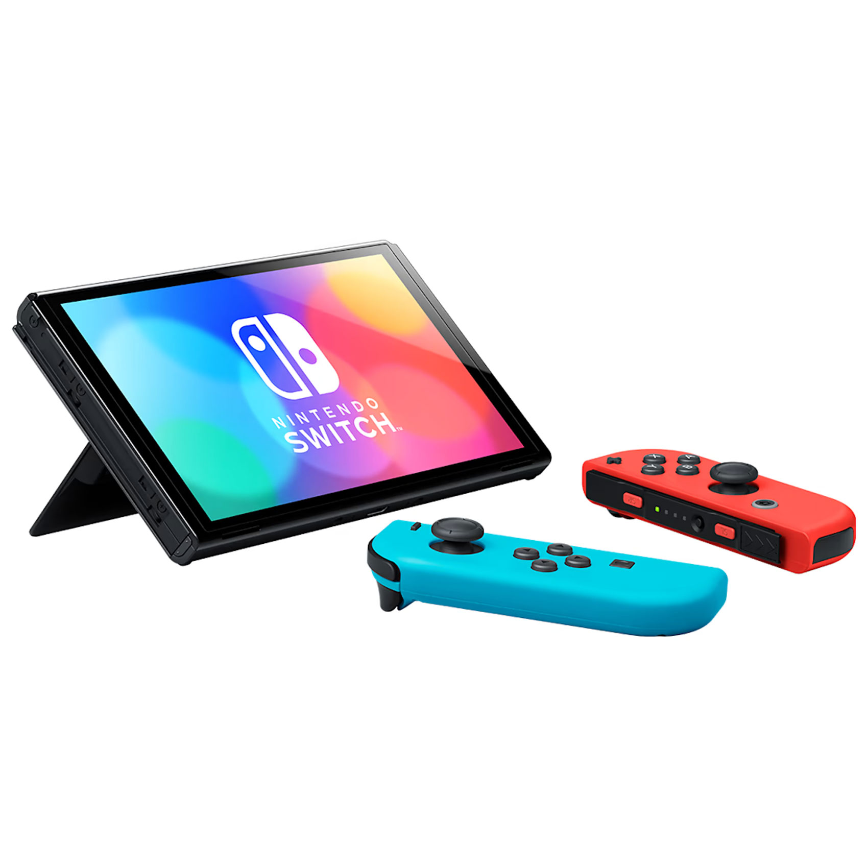 Pre-Owned Nintendo Switch OLED Model Neon Blue/Neon Red Set with BOLT AXTION Cleaning Kit HDMI Bundle
