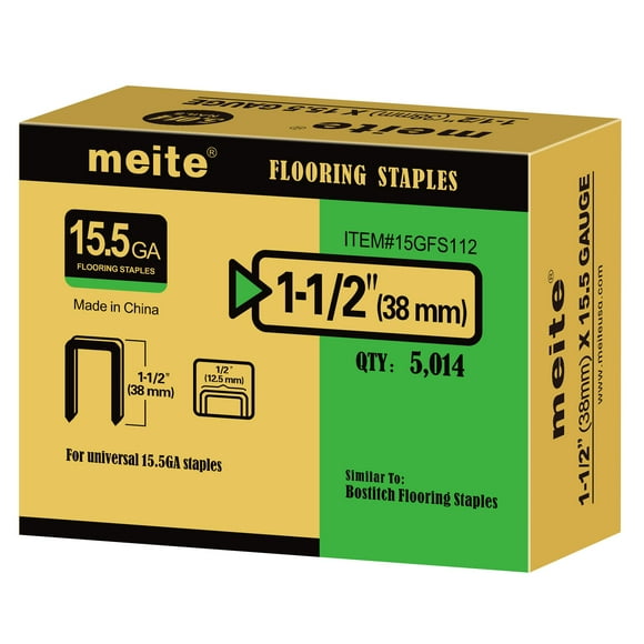 meite 15.5 Gauge Flooring Staples 1-1/2-Inch Length, Hardwood Type 1/2-Inch Crown Galvanized Staples (5,014 Counts) for 15.5GA Flooring Staplers