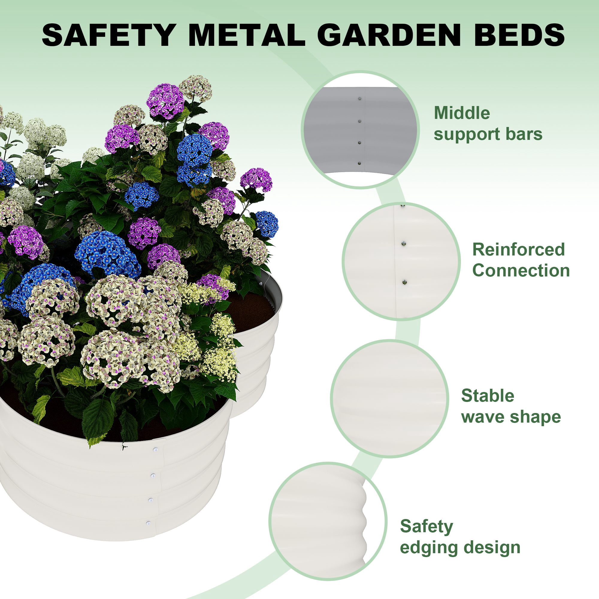 WildBreak Outdoor Raised Garden Bed Kits, Petal Shape, Metal Planter Box 47.6 x 47.6 x 11.8", Off-White