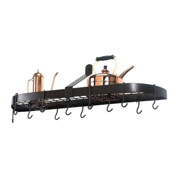 Satin Nickel WallMount Pot Rack with Grid & 12 Hooks