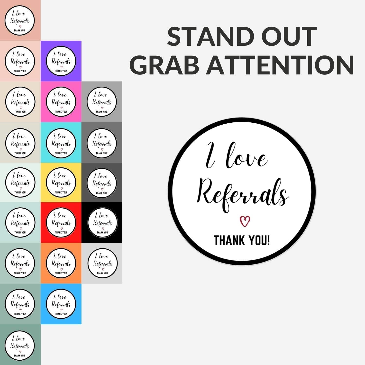 I Love Referrals Stickers Roll | Thank You | 1.5 inch | Waterproof | 500 Labels for Real Estate Agent Supplies, Realtor Supplies, Salon, Small Business Mailer Seal Stickers