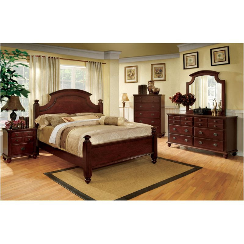 Foa Mills 4pc Cherry Solid Wood Bedroom, Hardwood Queen Bedroom Sets