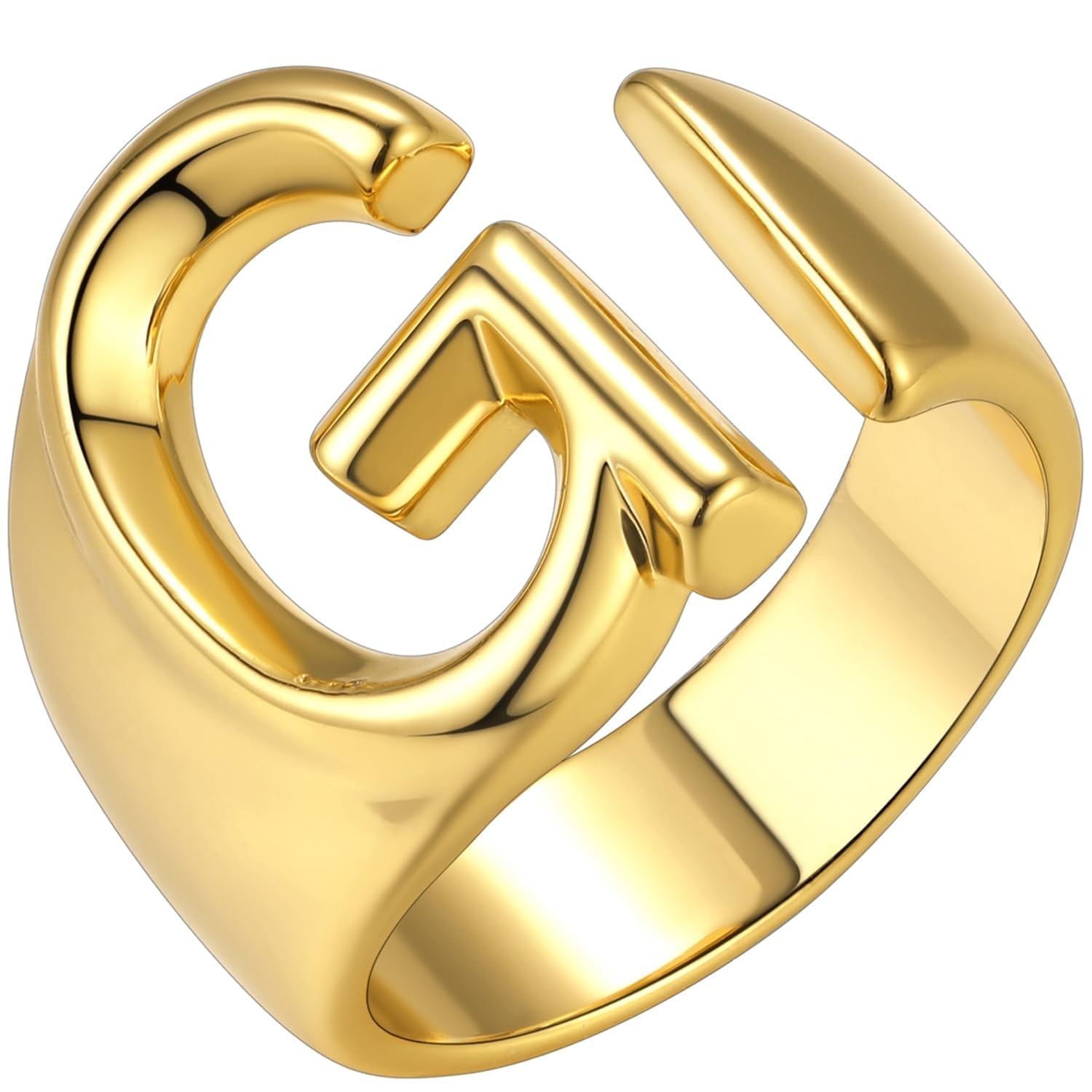 KeyStyle 14K Gold Plated Initial Ring for Women Alphabet Letter Ring Adjustable Personalized Bold Statement Jewelry Stacking Ring Valentine's Day Gifts for Wife