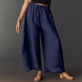 thumbnail image 6 of Dwellite Women's Cropped Lace-Hem Pants High Waisted Drawstring Wide Leg Pants Casual Lightweight Trousers with Pockets Dark Blue 2XL, 6 of 6