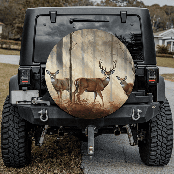 Lotusprinthandmade Hunting Deer In The Forest Spare Tire Cover Without Backup Camera Hole 6 Sizes (27 in.)