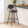 thumbnail image 6 of Carny Swivel Barstool Chair- Black Iron- Wood Back- Black Faux Leather, 6 of 7