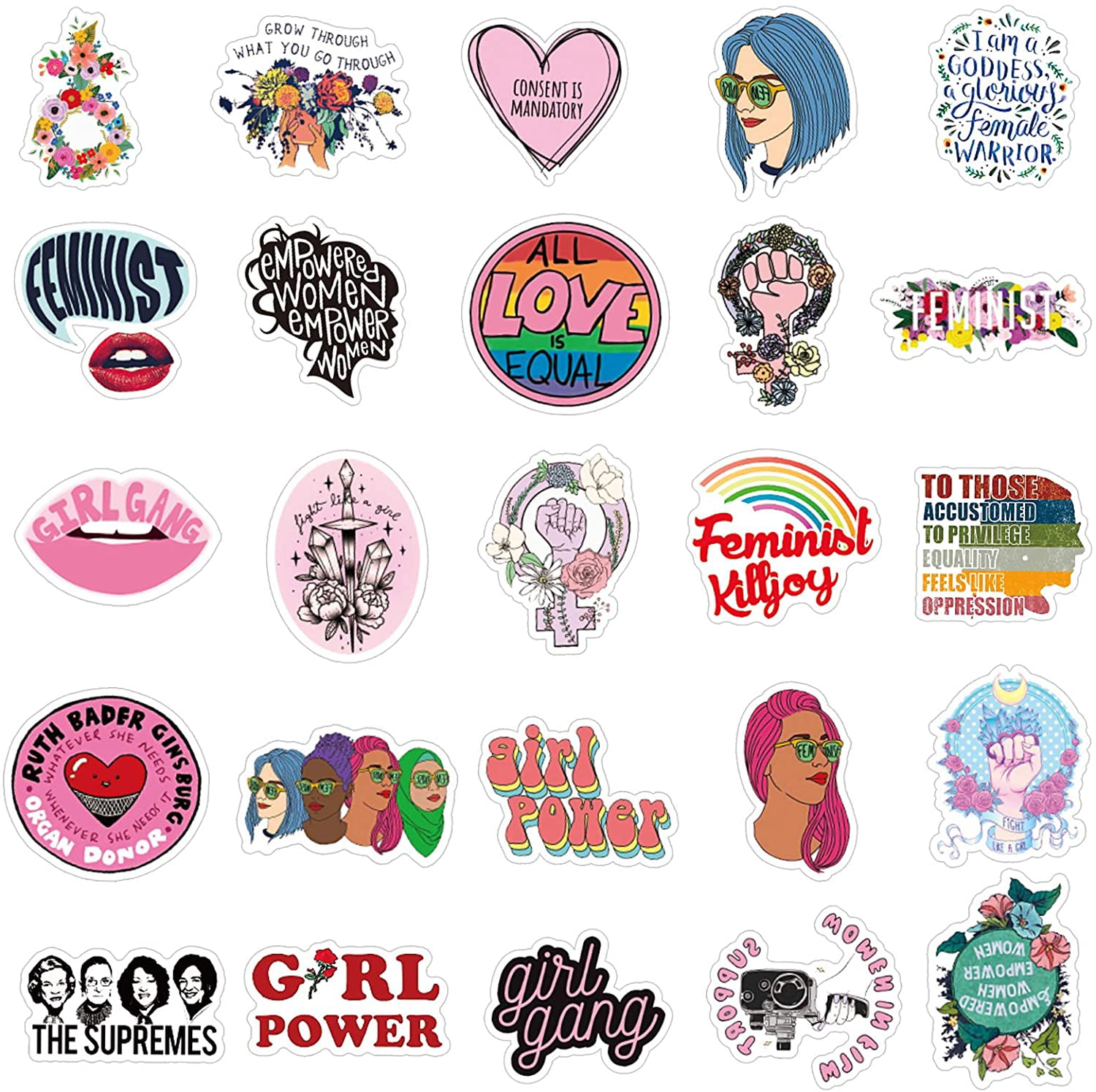 Feminist Stickers Feminist Stickers Vinyl Waterproof Stickers for Laptop,Bumper,Water Bottles,Computer,Phone,Hard hat,Car Stickers and Decals 50 Pcak 
