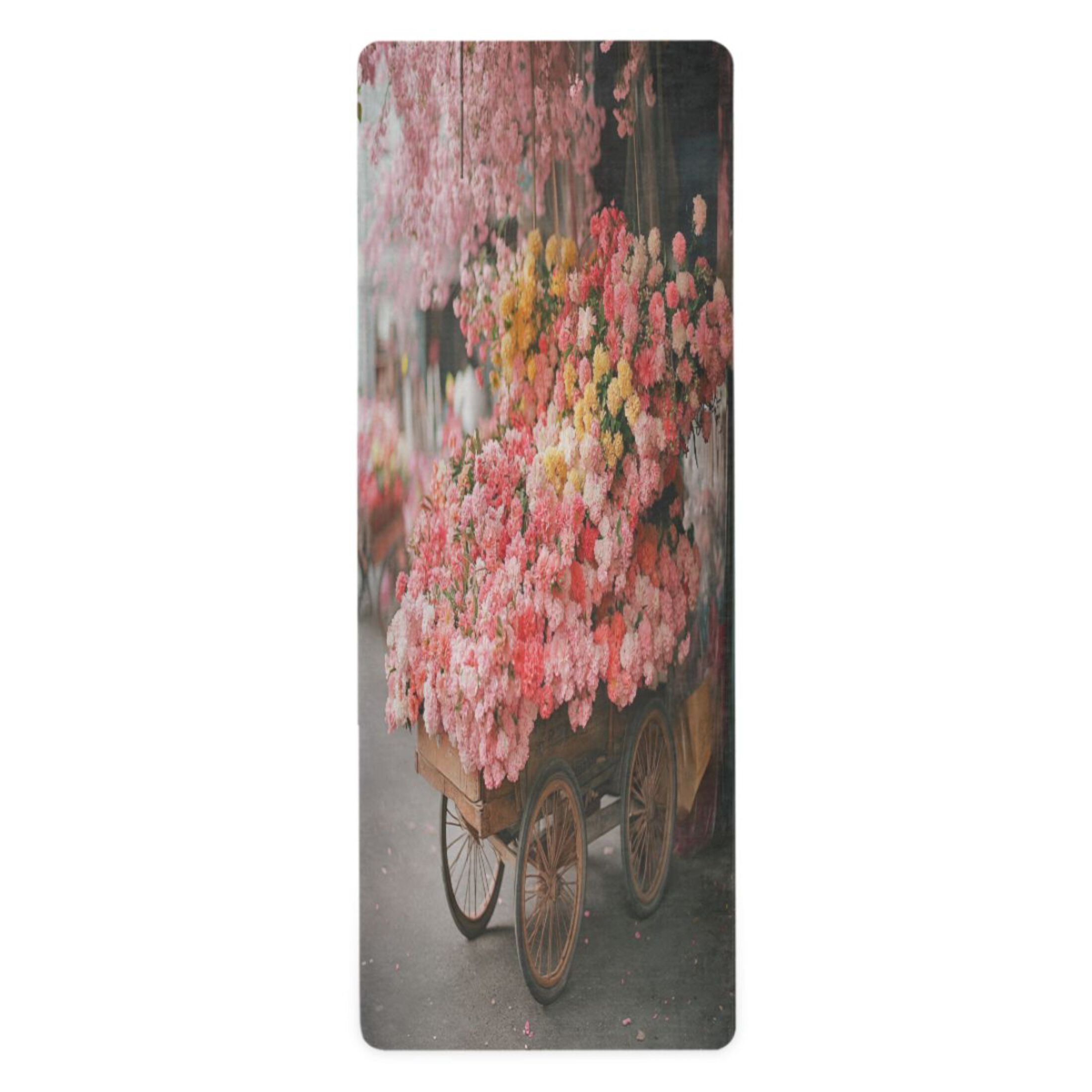 BZSMCE Yoga Mat Women Cart Filled with Colorful Flowers Fitness Mat