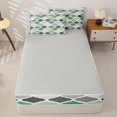 thumbnail image 4 of Castle Fairy Mid Century Geometric Quatrefoil Zipper Queen Comforter Set with Fitted Sheet and 2 Pillowcases,Abstract Grid Motif Zipper Bedding Set,Green Gray Offwhite,Reversible, 4 of 5