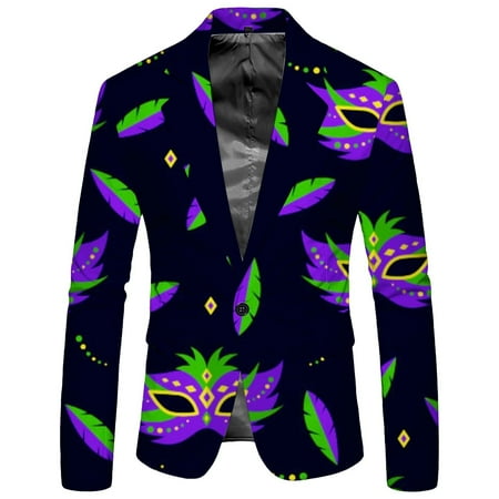 FYEGRE Men s Blazers & Suit Jackets Men s St Patricks Day Suit Jacket with Decorative Printed Buttons and Functional Pockets for Holiday Festive Events Black XXL