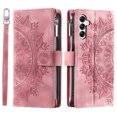 thumbnail image 2 of Dteck Zipper Wallet Case for Samsung Galaxy A26 5G,Magnetic Durable PU Leather Flower Embossed Case Zipper Card Holder Wallet Kickstand Cover with Detachable Shoulder Strap/Wrist Strap,Pink, 2 of 6