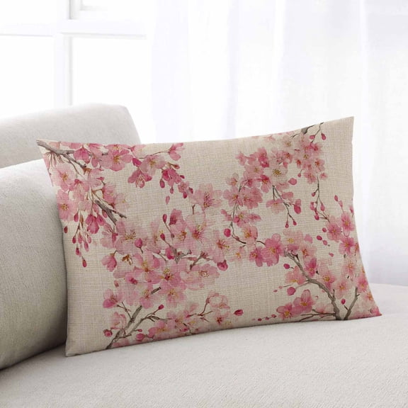 Peaches Branches Throw Pillow Covers, Farmhouse Spring Botanical Pink Flowers Soft Breathable Pillow Cases with Invisible Zipper for Sleeping, Small Pillowcases for Couch Bed Sofa Chair 16x24 Inches