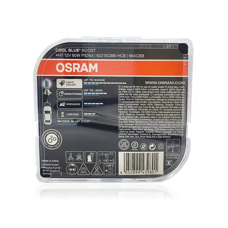  OSRAM Ultra Life H7 Halogen Headlight Lamp, 64210ULT, 12V  Passenger Vehicle, Folding Box (1 Piece) : Automotive