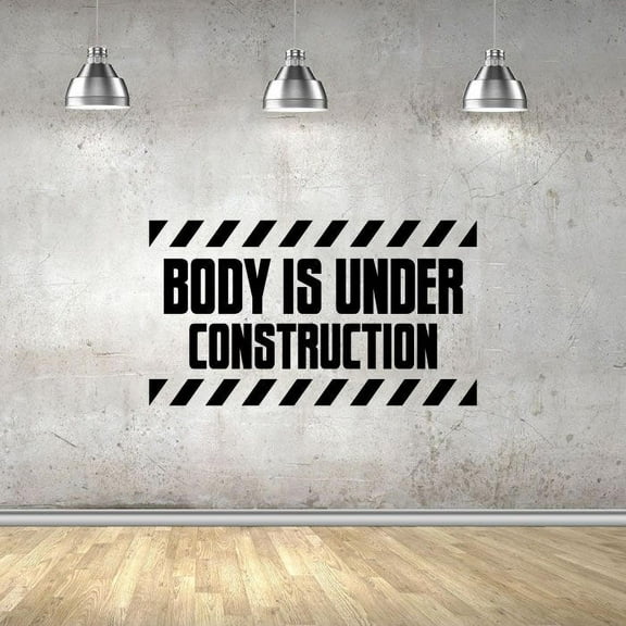 Body Is Under Construction Quote Fitness Workout Success Motivation Quotes Wall Decals Healthy Lifestyle for Girls Boys Gym Home Sports Room Decor Vinyl Wall Art Stickers Decoration Size (6x10 inch)