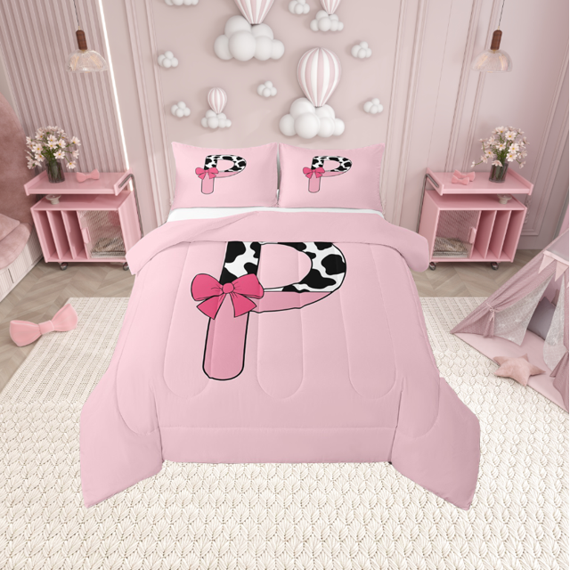 Erosebridal Personalized Alphabet P Comforter Sets Queen Size,Kawaii Initial Bedding Queen Comforter Set,Microfiber Reversible Bedding Sets Queen with Comforter,Teenager Bedroom Decor,3 Pieces