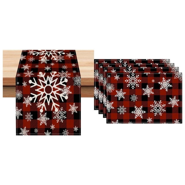 Dining Room Table Set Christmas Linen Tablecloth Flag Meal Mat Combination Series Holiday Table Decoration Tablecloth Mat Home Living Room Cabinet Tablecloth Christmas Table Decorations