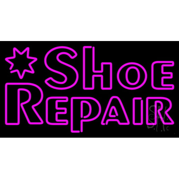 Pink Shoe Repair LED Neon Sign 20 x 37 - inches, Black Square Cut Acrylic Backing, with Dimmer - Bright and Premium built indoor LED Neon Sign for store interior Décor, Storefront.