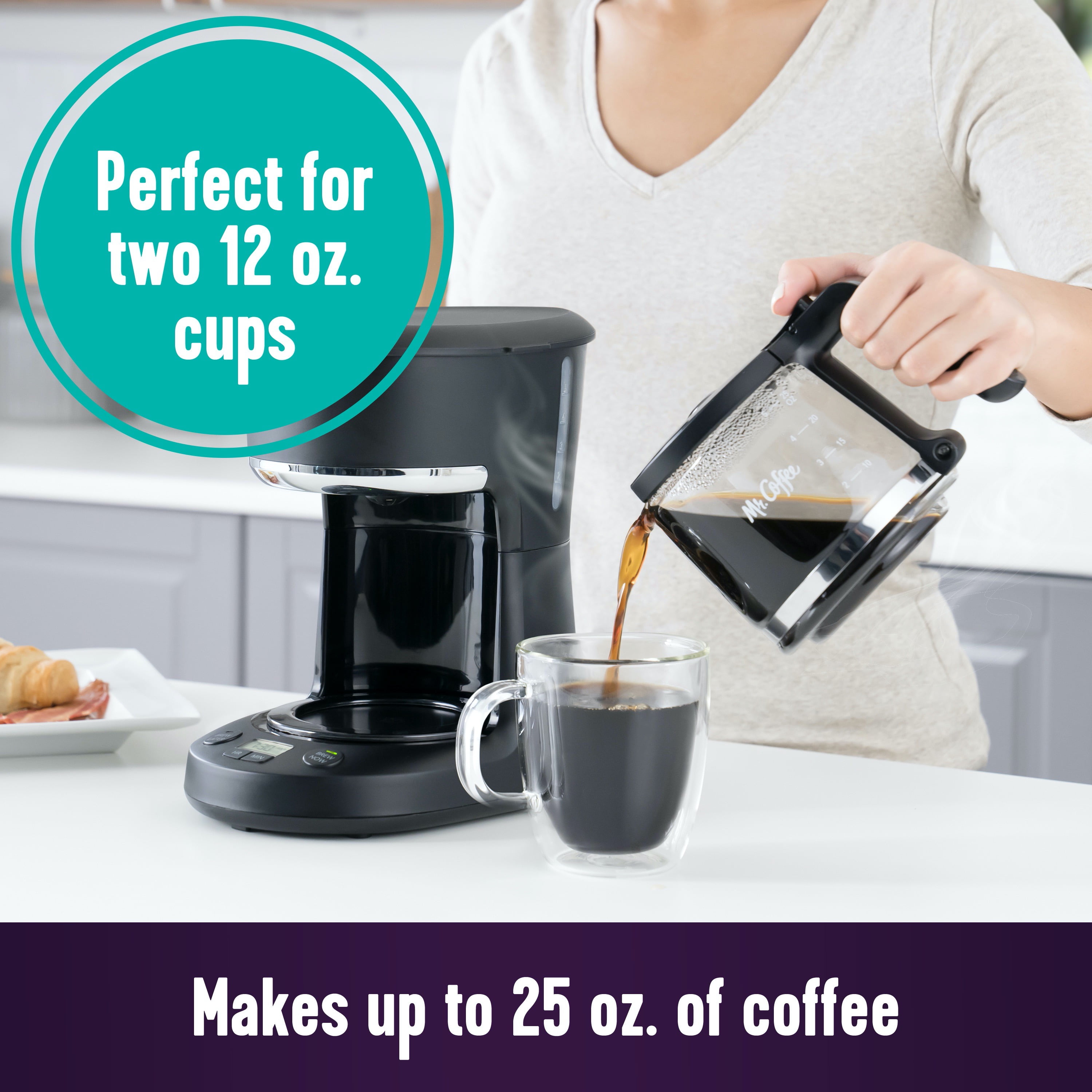 Mr. Coffee 5-Cup Digital Display Programmable Coffee Maker Mini Brew Now or  Later Auto Shut Off Arctic Blue