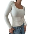 thumbnail image 2 of Musuos Women's Slim Fit Tops Long Sleeve Solid Color Scoop Neck Fall T-Shirt Streetwear Tops, 2 of 9