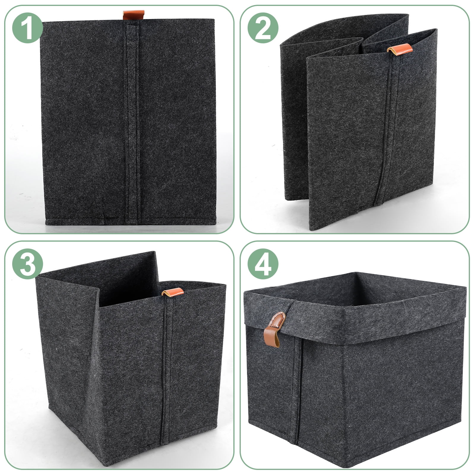 Tzdxfgl Collapsible Felt Fabric Cubes Storage Bins, 9"x9"x10.2", 6 Pack, Dark Gray