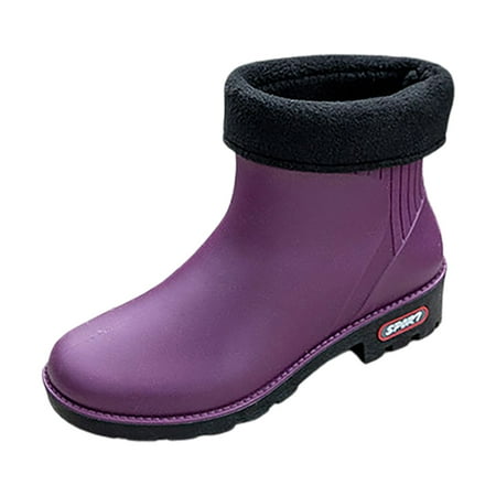 

ZAROYEAX Anti Women s Rain Shoes Korean Version Solid Color Plush and Warm Fashion Short Tube Women s Water Shoes